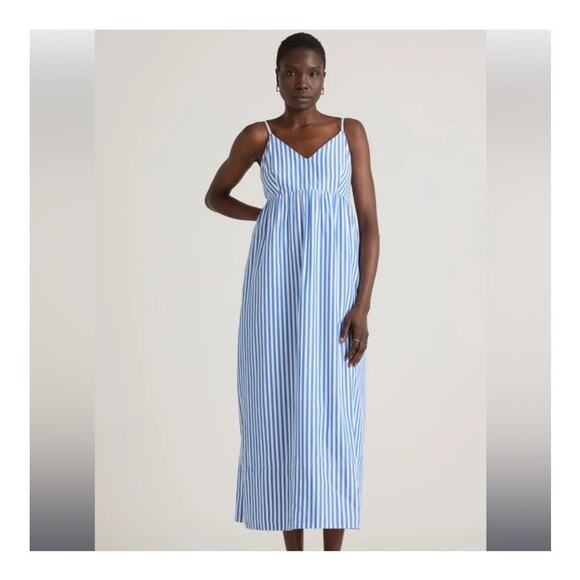 Quince Dresses & Skirts - NEW Quince Maxi Dress Size XL Azure Stripe 100% Organic Cotton Sustainable